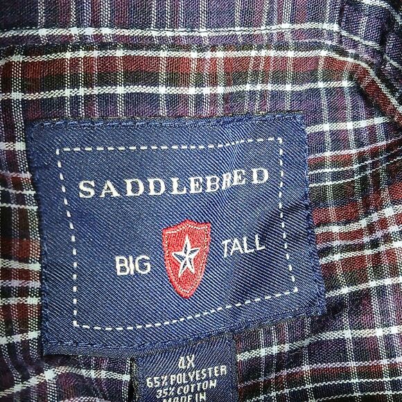 Saddlebred Button Down Shirt Lot (2) Mens 4XL Big Tall Easy Care Plaid Classic - Picture 4 of 10